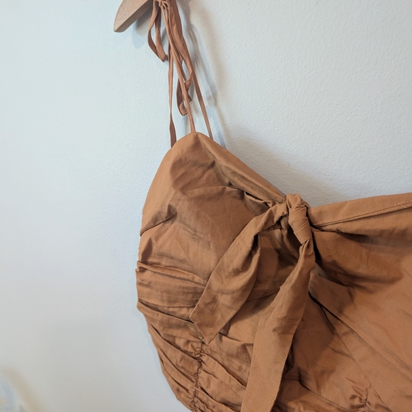 Free People Tan Ruched Tie-Front Crop Top Size M - Picture 2 of 8